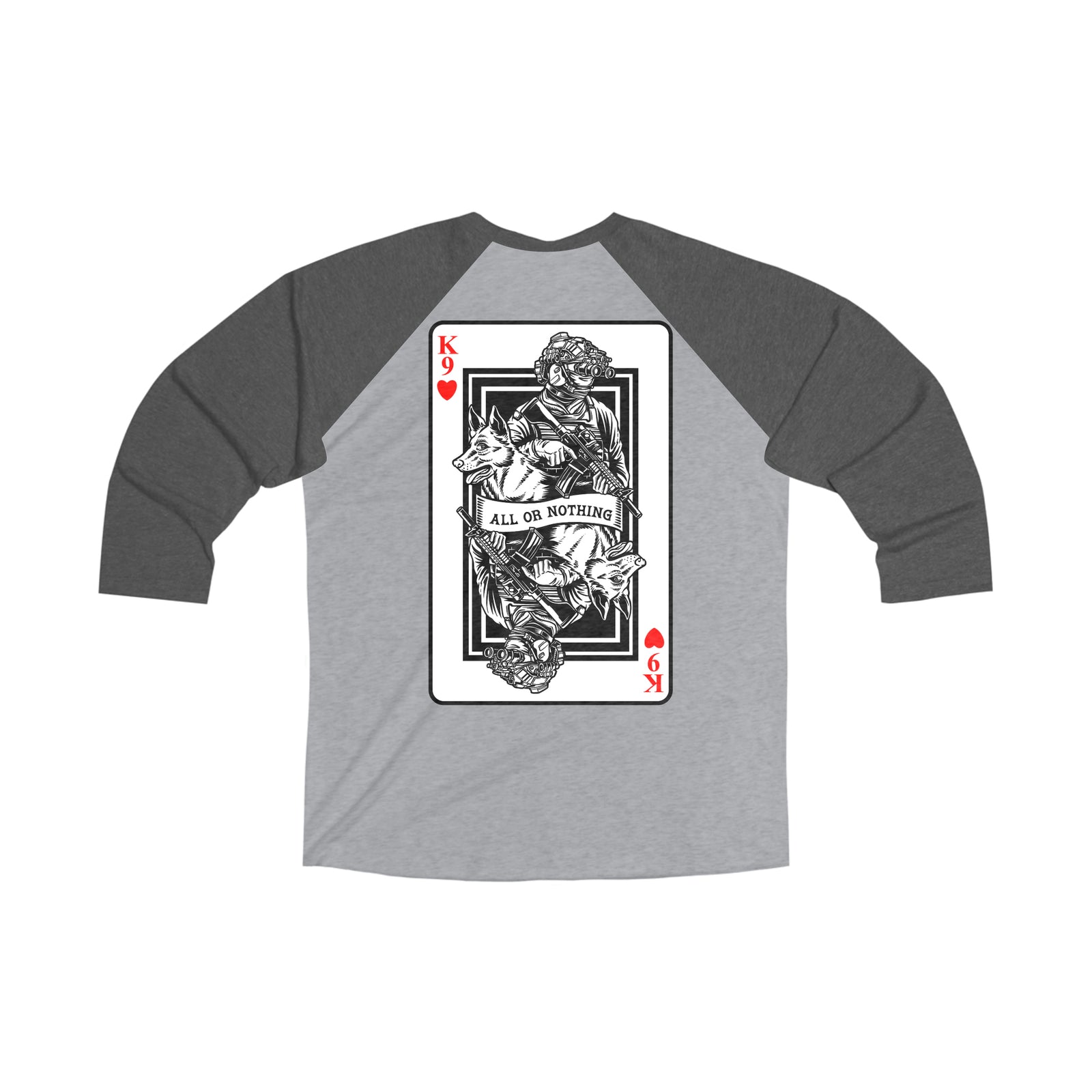 K9 Heart Playing Card 3\4 Raglan Tee